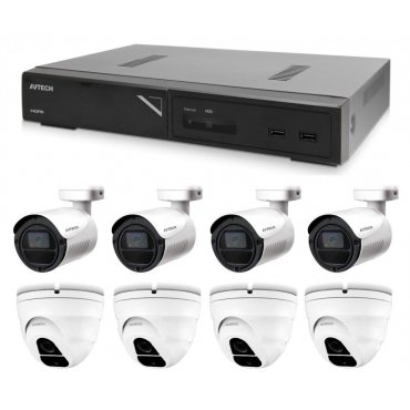 Zabezpčení,Fotopasti - Kamerový set 1x AVTECH NVR AVH1109, 4x 2MPX IP Bullet kamera AVTECH DGM2103SV a 4x 2MPX IP Dome kamera AVTECH DGM2203SVSE + 8x Kabel UTP 1x RJ45 - 1x